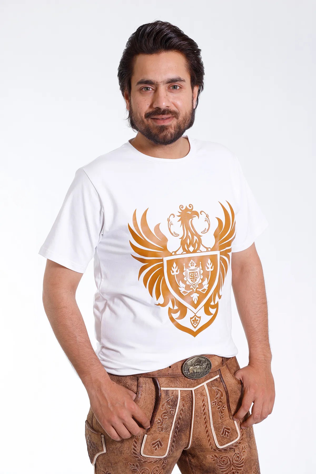 Bavarian White T-Shirt with Golden Eagle Graphics