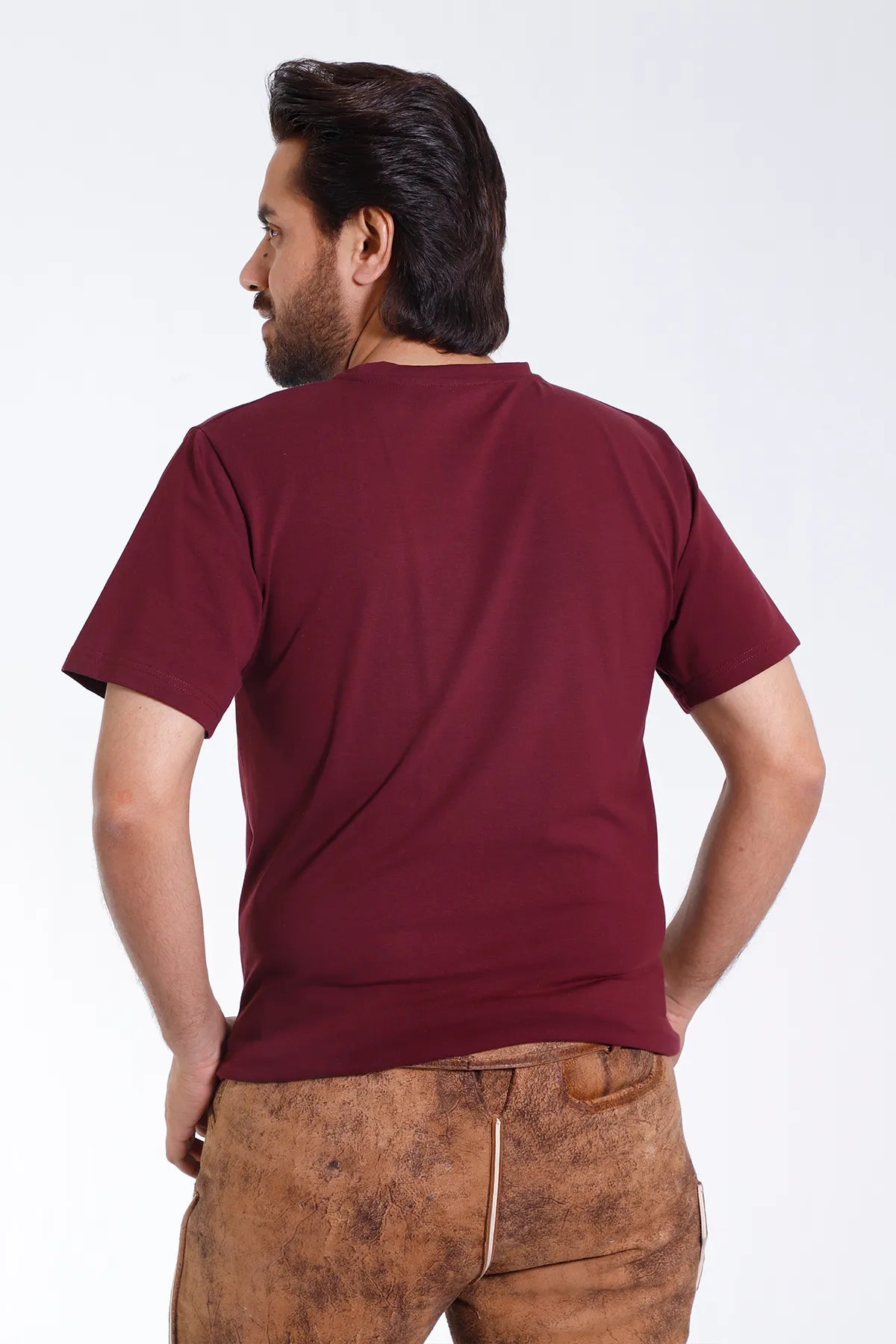 Maroon Bavarian T-Shirt with Stag and Mountain Graphic