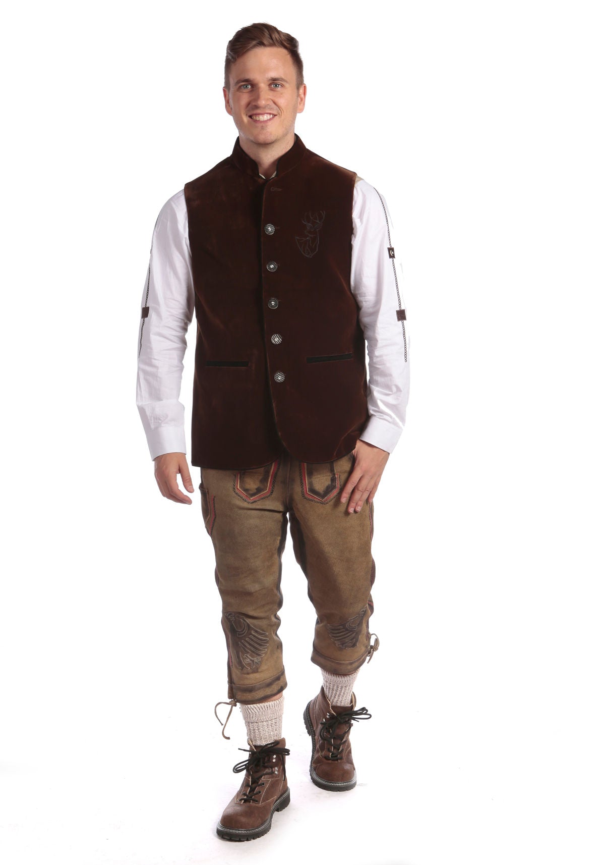 Embroidered Traditional German Waistcoat Brown