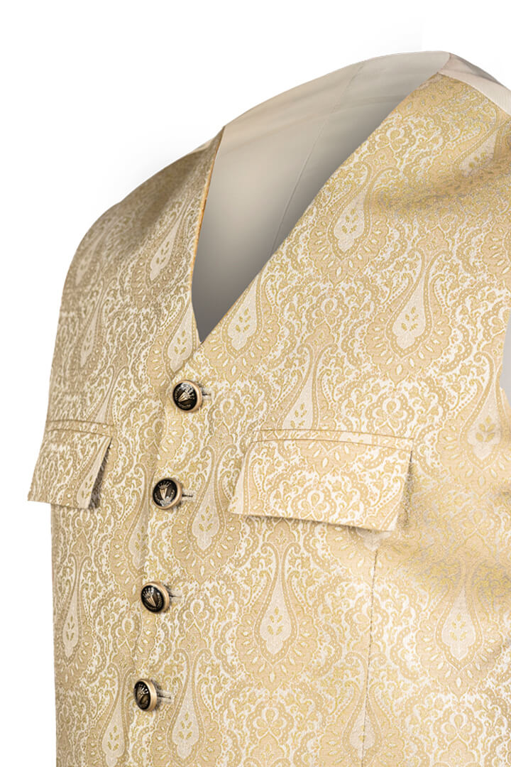 Comfortable Creamy Lederhosen Embroidered Waistcoat
